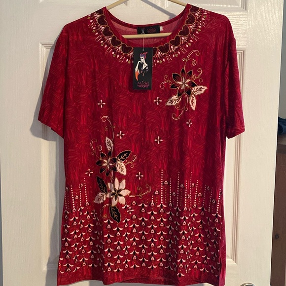 Elegant red and gold blouse size large - Picture 1 of 1